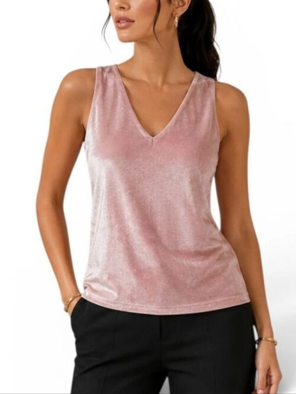 White House Black Market Blush Velvet V-Neck Camisole